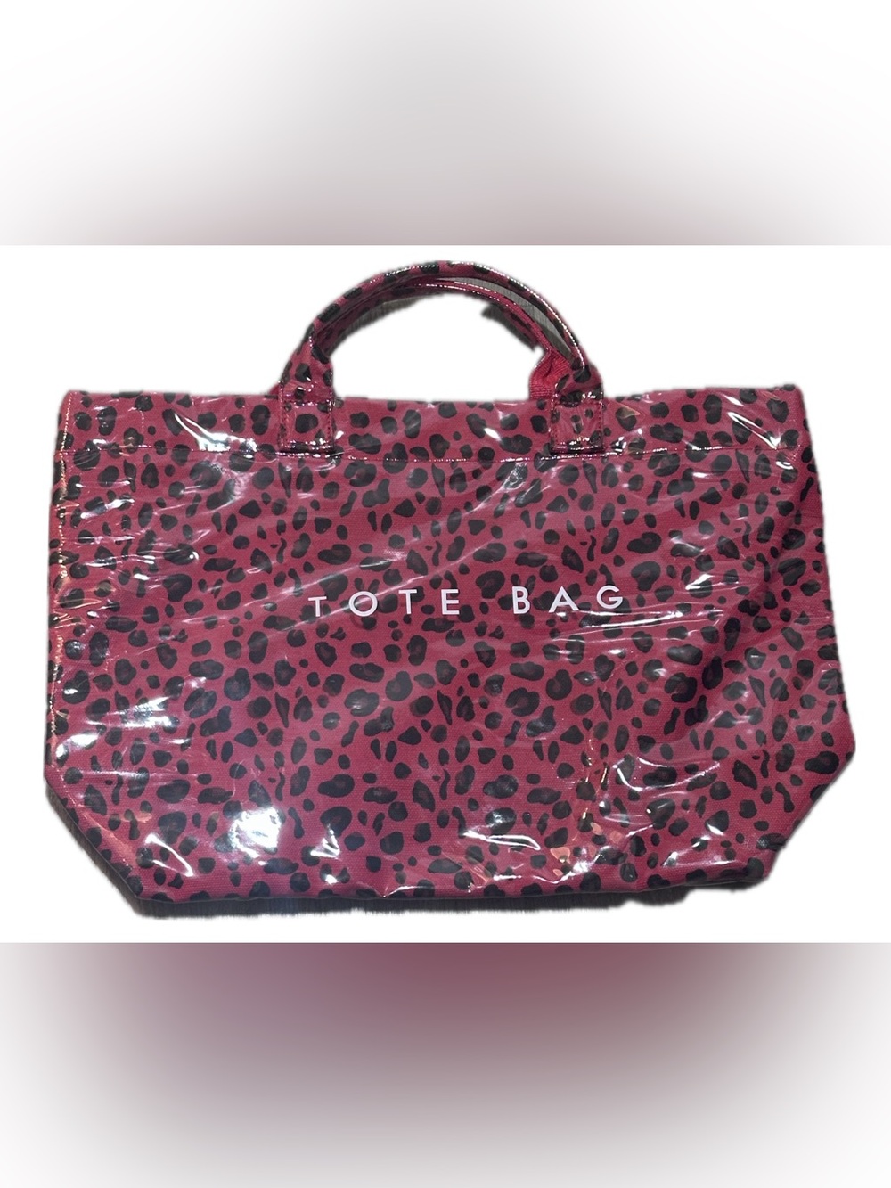 Pink Leopard Print Glossy Tote Bag - Y2K Style Bag